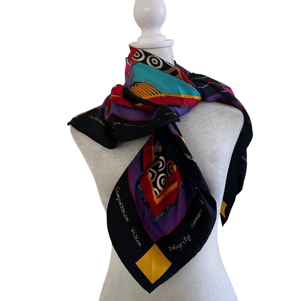 Laurel Burch Silk Scarf Signed Colorful Art Square Vintage Collectable - Picture 4 of 11